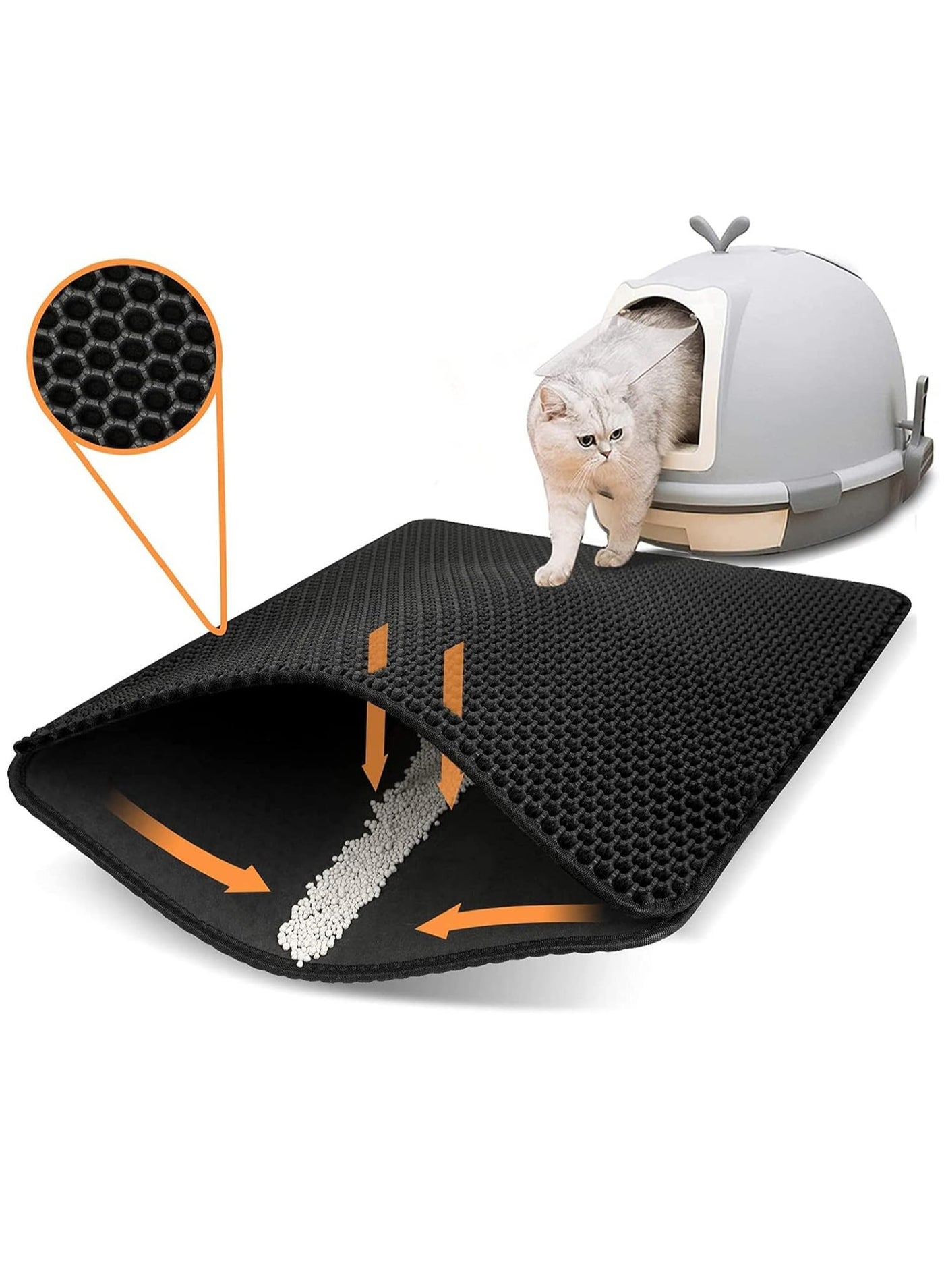 Cat Litter Mat, 40x50cm Litter Trapping Mat for Cat Sand Litter Box Honeycomb Double Layer Design Waterproof Litter Mat Easier to Clean, Washable Pet Bed, BLACK