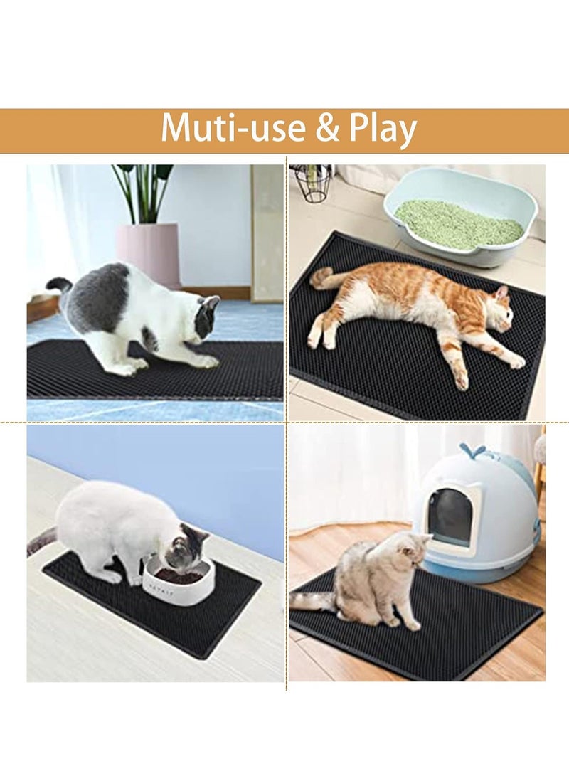 Generic Cat Litter Mat, 40x50cm Litter Trapping Mat for Cat Sand Litter Box Honeycomb Double Layer Design Waterproof Litter Mat Easier to Clean, Washable Pet Bed, BLACK  - Image 3