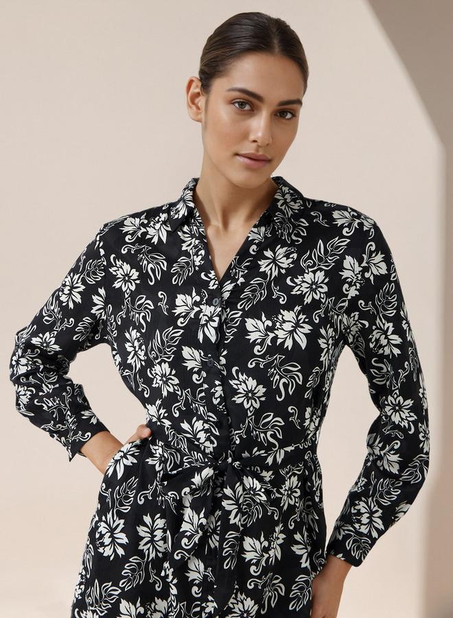 Splash FAV Knee Length Shirt Belted Dress with Floral Print - Image 4