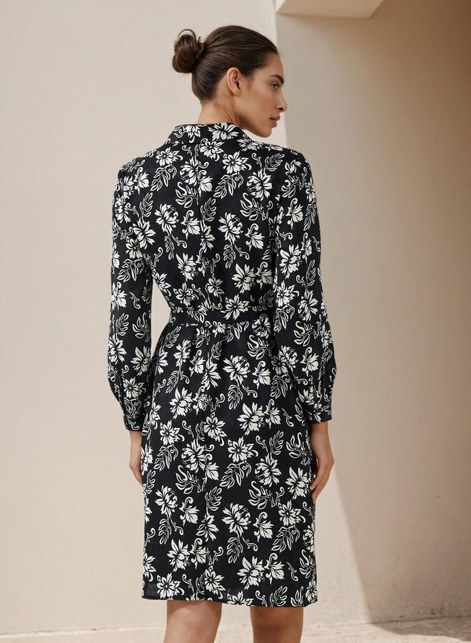 Splash FAV Knee Length Shirt Belted Dress with Floral Print - Image 3