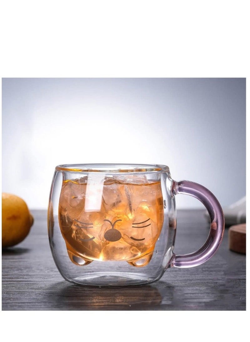 كابتن تيك Cute Mugs Glass Cups Double Wall Insulated Glass Espresso Cup, Coffee Cup, Tea Cup, Milk Cup, Best gift for Office and Personal Birthday (Purple Cat) - Image 1
