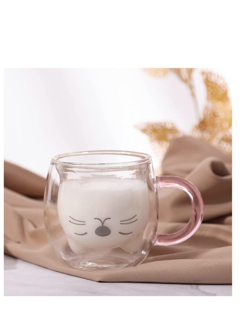 كابتن تيك Cute Mugs Glass Cups Double Wall Insulated Glass Espresso Cup, Coffee Cup, Tea Cup, Milk Cup, Best gift for Office and Personal Birthday (Purple Cat) - Image 2