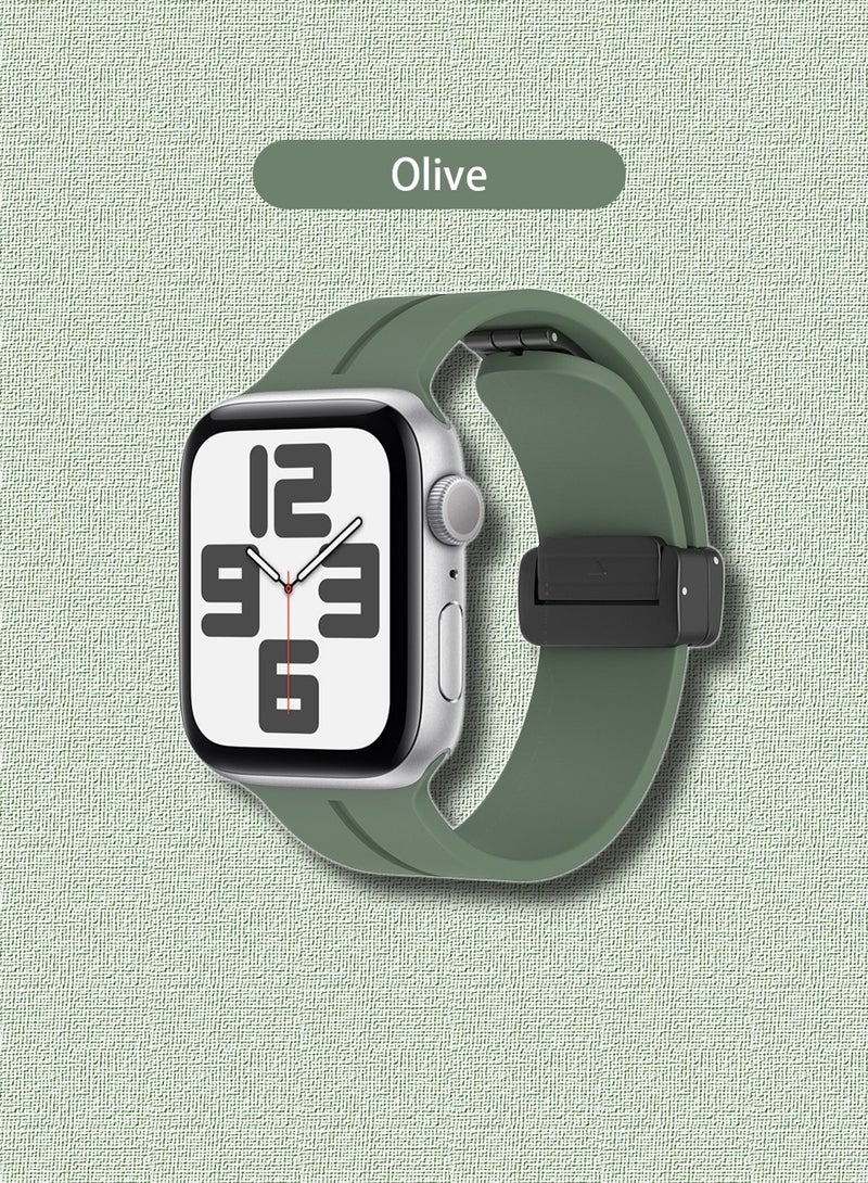 Soft Silicone Sport Watch Band with Magnetic Buckle Fits Apple Watch Ultra 2/Ultra Series 9/8/SE 2nd Gen/7/SE/6/5/4/3/2/1 Compatible with 42/44/45/49mm Case Sizes Also Compatible with Series 10 with 46mm Case Size - Image 1