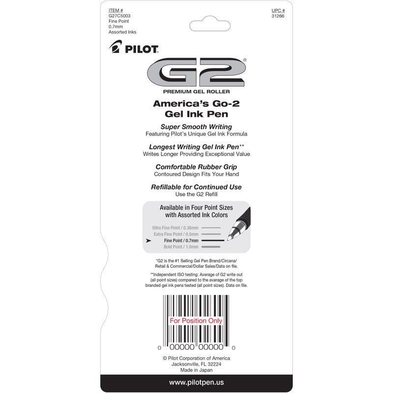 Pilot, G2 Premium Gel Roller Pens, Fine Point 0.7 mm, Assorted Colors, Pack of 5 - Image 2