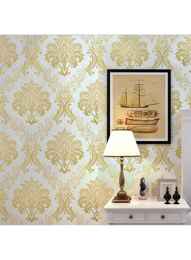 wolpin Wall Stickers DIY Wallpaper (45 cm x 10 m) Floral Damask Self Adhesive, Living Room, Hall, Sofa Background Decal, Gold - Image 1
