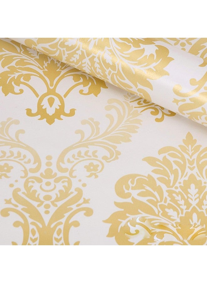 wolpin Wall Stickers DIY Wallpaper (45 cm x 10 m) Floral Damask Self Adhesive, Living Room, Hall, Sofa Background Decal, Gold - Image 5