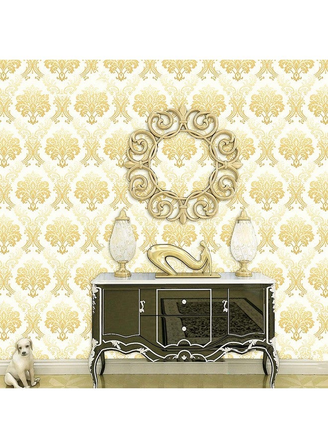 wolpin Wall Stickers DIY Wallpaper (45 cm x 10 m) Floral Damask Self Adhesive, Living Room, Hall, Sofa Background Decal, Gold - Image 4