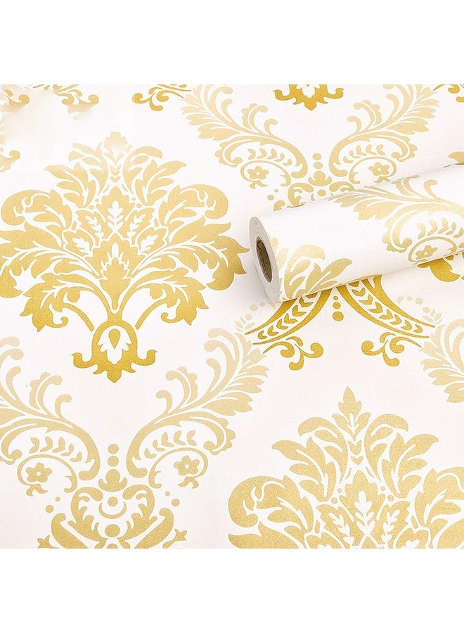 wolpin Wall Stickers DIY Wallpaper (45 cm x 10 m) Floral Damask Self Adhesive, Living Room, Hall, Sofa Background Decal, Gold - Image 2