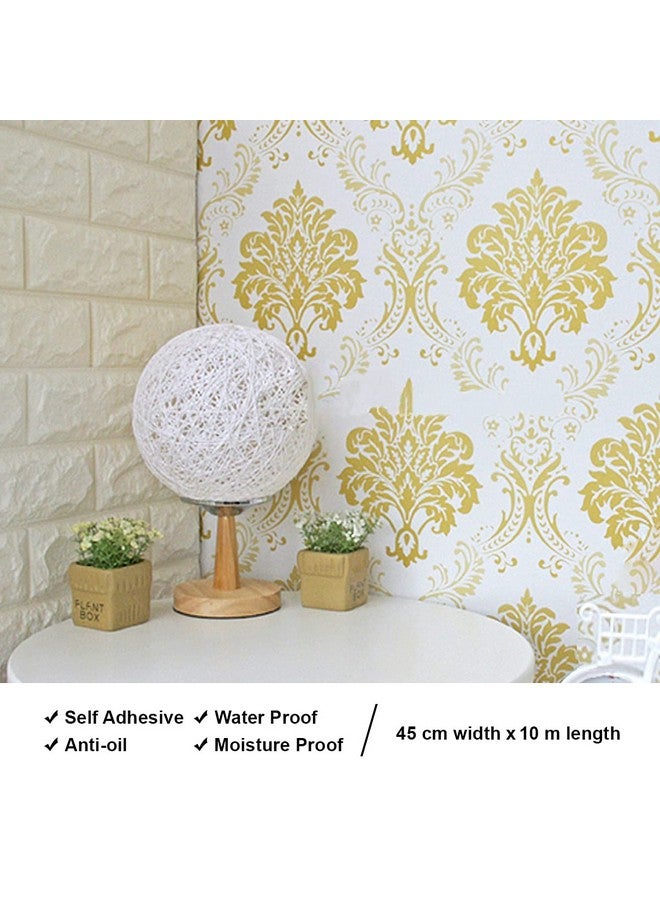 wolpin Wall Stickers DIY Wallpaper (45 cm x 10 m) Floral Damask Self Adhesive, Living Room, Hall, Sofa Background Decal, Gold - Image 3
