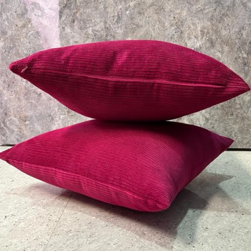 Guffaw / Corduroy/Stripped/Luxury Cushion Covers Standard Size 16"X16" Inches (Dark Pink, 2), 340 TC - Image 4