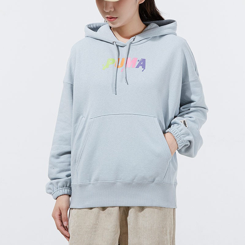 PUMA (WMNS) PUMA Downtown Logo Hoodie 'Teal' - Image 2