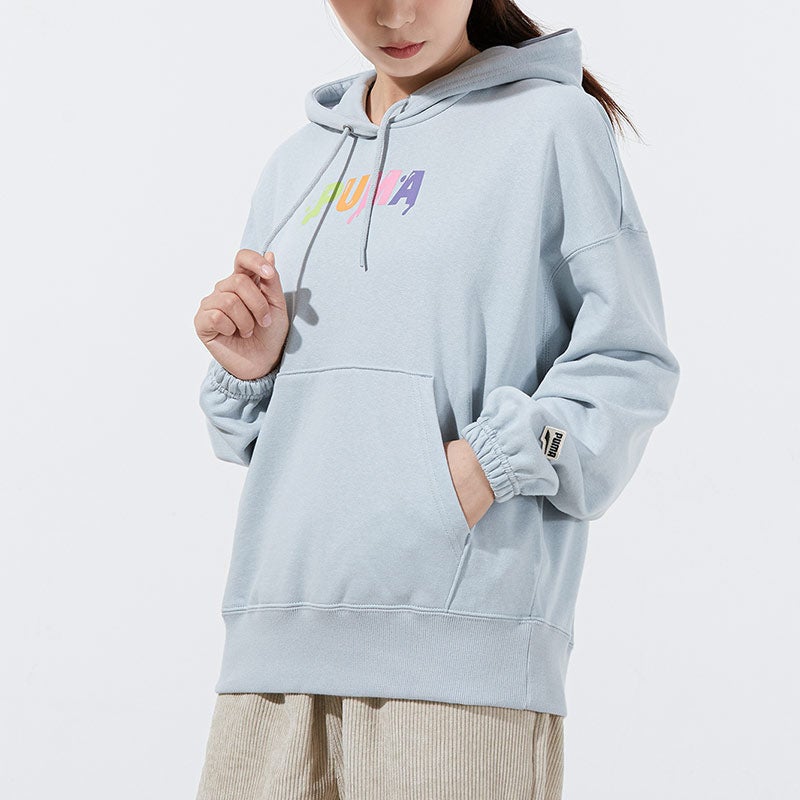 PUMA (WMNS) PUMA Downtown Logo Hoodie 'Teal' - Image 4