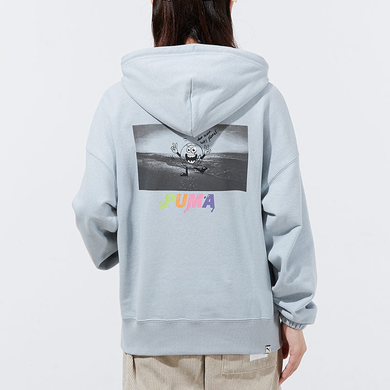 PUMA (WMNS) PUMA Downtown Logo Hoodie 'Teal' - Image 3