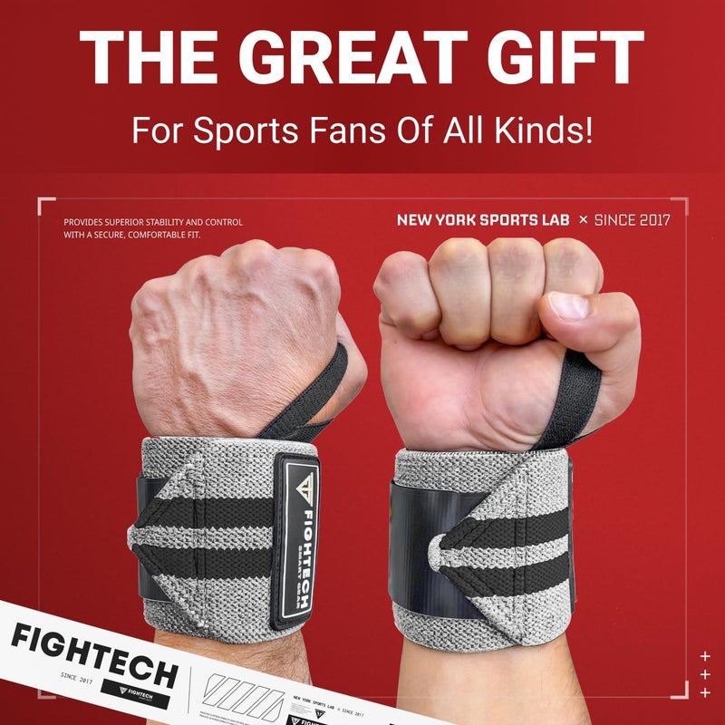 FIGHTECH Wrist Wraps for WeightLifting | 18 inch Professional Grade Lifting Wrist Wraps | Best for Powerlifting Competition, Strength Training, Bodybuilding (Gray, 18 Inch) - Image 2