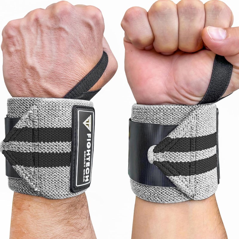 FIGHTECH Wrist Wraps for WeightLifting | 18 inch Professional Grade Lifting Wrist Wraps | Best for Powerlifting Competition, Strength Training, Bodybuilding (Gray, 18 Inch) - Image 1