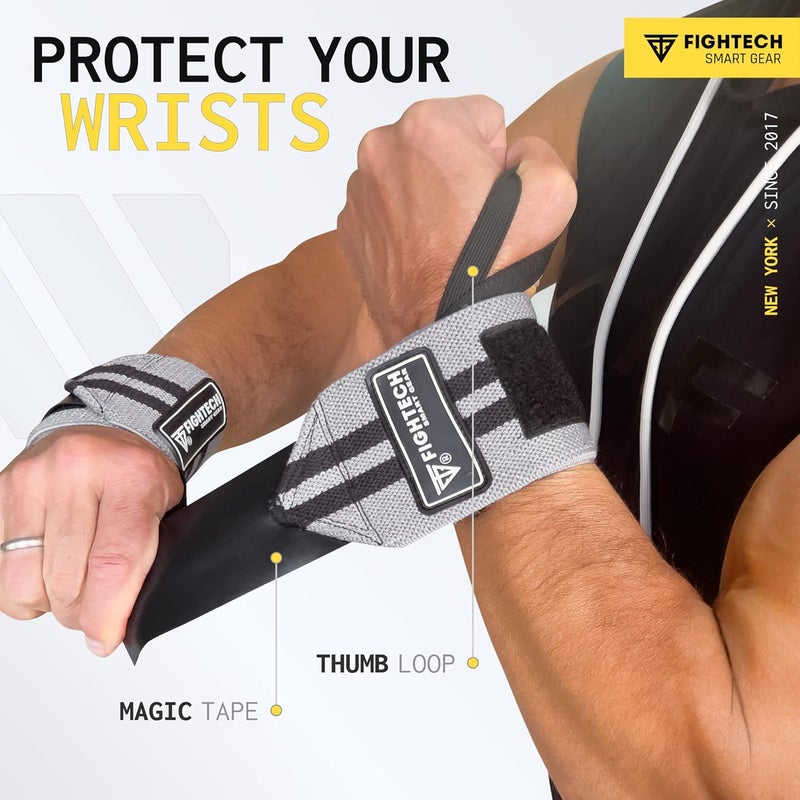 FIGHTECH Wrist Wraps for WeightLifting | 18 inch Professional Grade Lifting Wrist Wraps | Best for Powerlifting Competition, Strength Training, Bodybuilding (Gray, 18 Inch) - Image 4