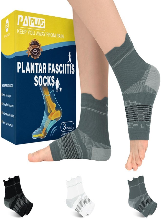PAPLUS 3 Pairs Plantar Fasciitis Socks for Women & Men - Foot Compression Sleeve for Heel Spur, Sprained Ankle & Arch Support - Breathable Foot Pain Relief Socks for Achilles Tendonitis Relief - Image 1