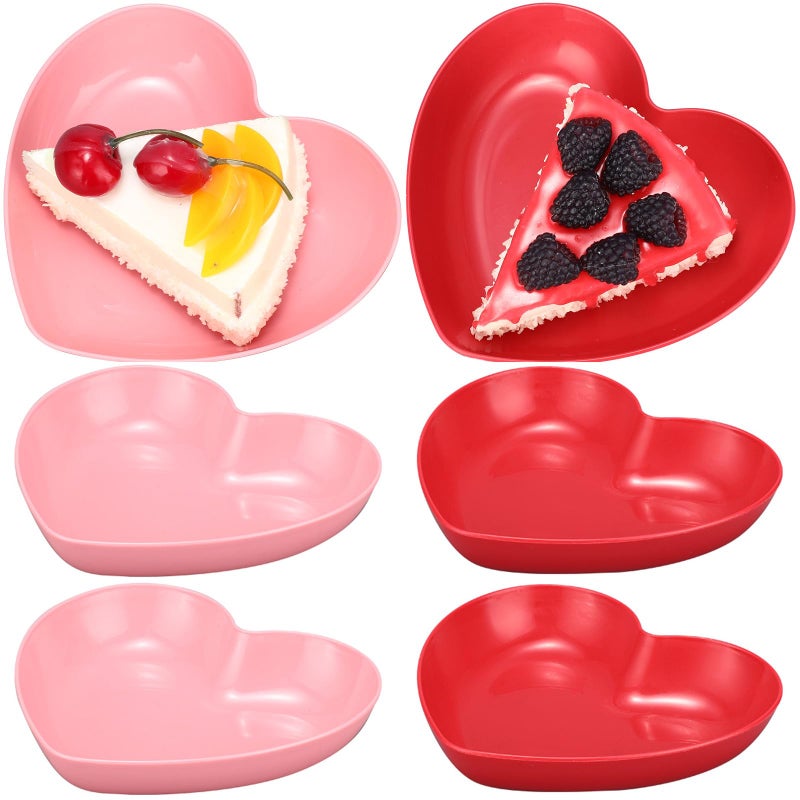 ywmigl 6 Pcs Heart Shaped Bowls 5.7 Inch Heart Shaped Wheat Straw Small Snack Dessert Dishes Salad Plates for Dinner Appetizer Sauce Dish Dipping Snack Fruit Dessert Steak Serving (Red,Pink) - Image 1