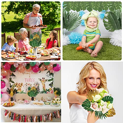 Ledoira 72 Pieces 10 Kinds Artificial Palm Leaves Golden Tropical Leaves with Stems Jungle Leaves Decorations for Hawaiian Luau Party Beach Baby Shower Wedding Birthday - Image 5