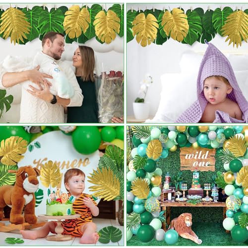 Ledoira 72 Pieces 10 Kinds Artificial Palm Leaves Golden Tropical Leaves with Stems Jungle Leaves Decorations for Hawaiian Luau Party Beach Baby Shower Wedding Birthday - Image 4