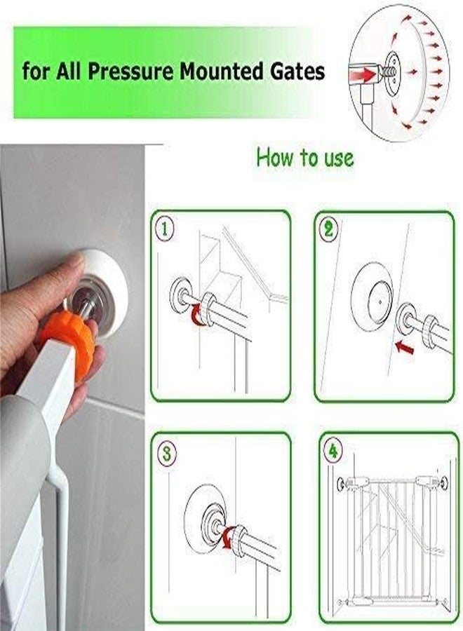 VMAISI 4 Pack Baby Extender Extension-M8(8mm) Child Safety Pressure Mounted Baby Gate Threaded Spindle Rods Replacement Parts Bundle with Wall Protector for Stairs Cup Guard (White, 8MM) - Image 5
