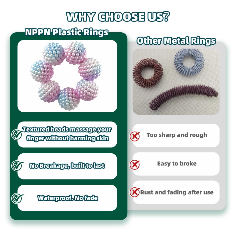 NPPN Spiky Sensory Rings - 10 Pack Fidget Rings for Anxiety Relief, Finger Massager for Adults & Teens, Quiet Acupressure Ring for Classroom & Office (Solid) - Image 4