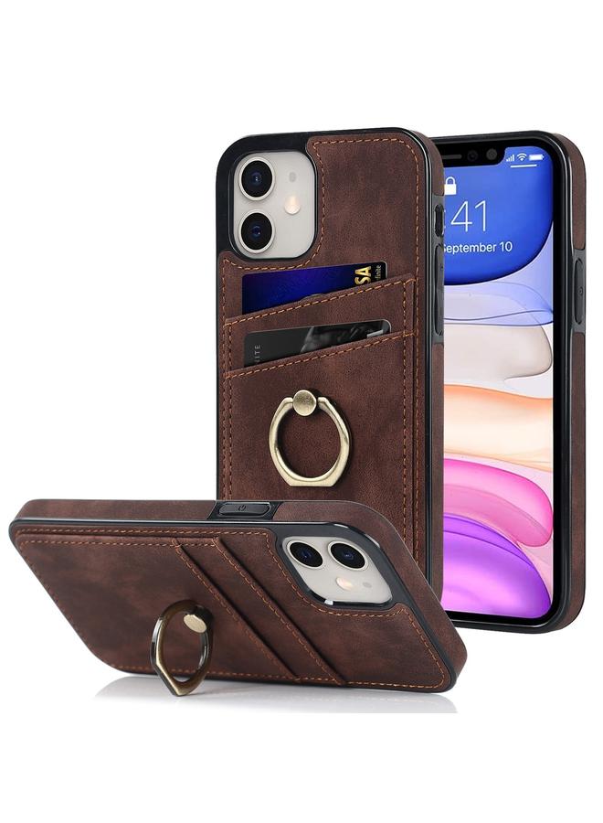 Zaboon Case For iPhone 11 Vintage Patch Leather Phone Case with Ring Holder - Image 1