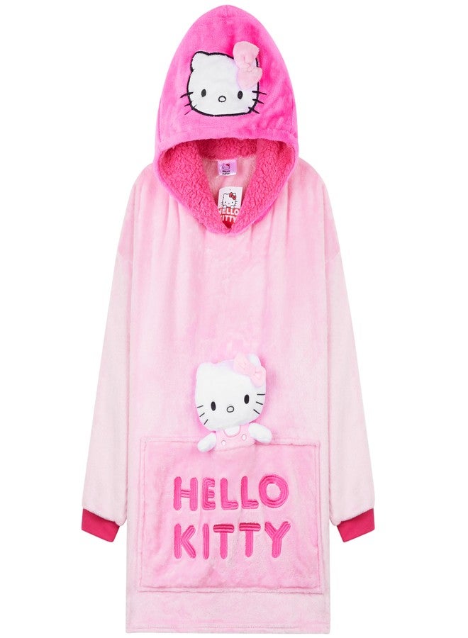 Hello Kitty هودي بطانية هالو كيتي سانريو للفتيات والمراهقات، بطانية فليس قابلة للارتداء بحجم كبير، ملابس مريحة، هدايا للفتيات (وردي) - Image 1