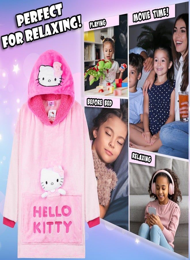 Hello Kitty هودي بطانية هالو كيتي سانريو للفتيات والمراهقات، بطانية فليس قابلة للارتداء بحجم كبير، ملابس مريحة، هدايا للفتيات (وردي) - Image 5