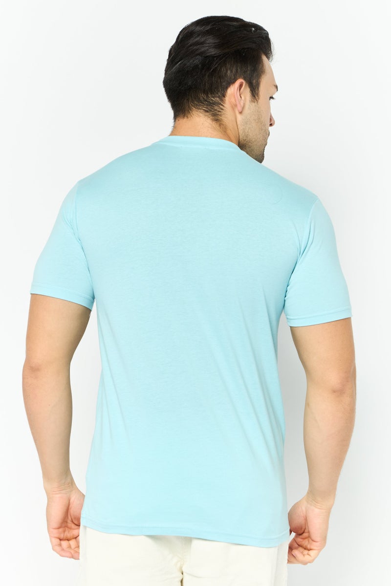 Cavalli Class Men Round Neck Short Sleeve Graphic Print T-Shirt, Light Blue - Image 3