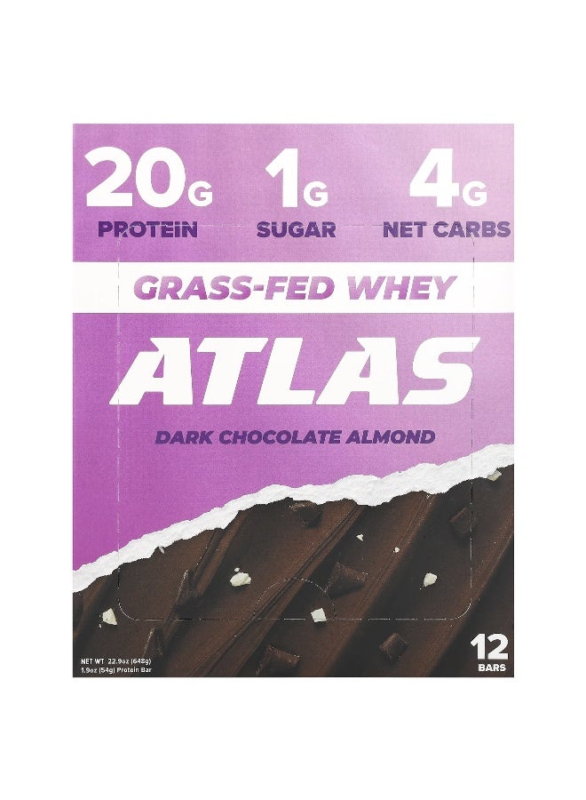 Atlas Bar Atlas Bar, Grass-Fed Whey Protein Bar, Dark Chocolate Almond, 12 Bars, 1.9 oz (54 g) Each  - Image 1