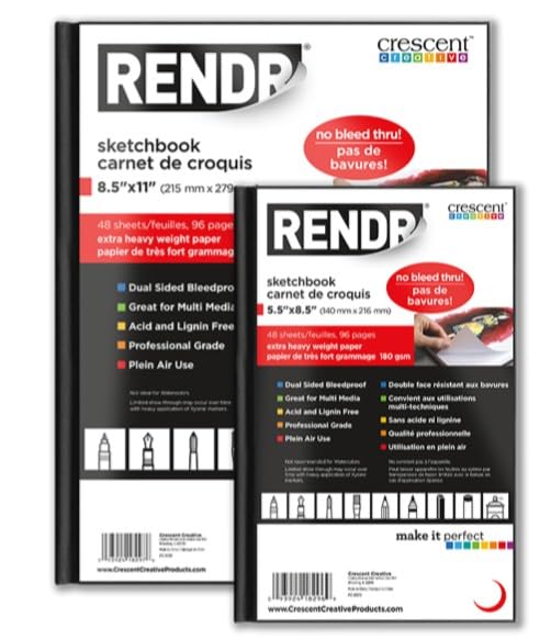 Crescent RendR No Show Thru Hard Bound Sketch Book 5.5""X8.5""-48 Sheets - Image 2