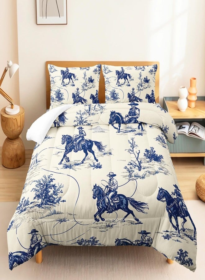 XYNHML Western Cowboy Wrangler Comforter 3Pcs Twin Wild West Desert Hand Drawn Illustration Bedding Set for Kid Teen Girl Boy Adult Country Animal Quilt Bed Decor with 1 Comforter and 2 Pillowcases - Image 3