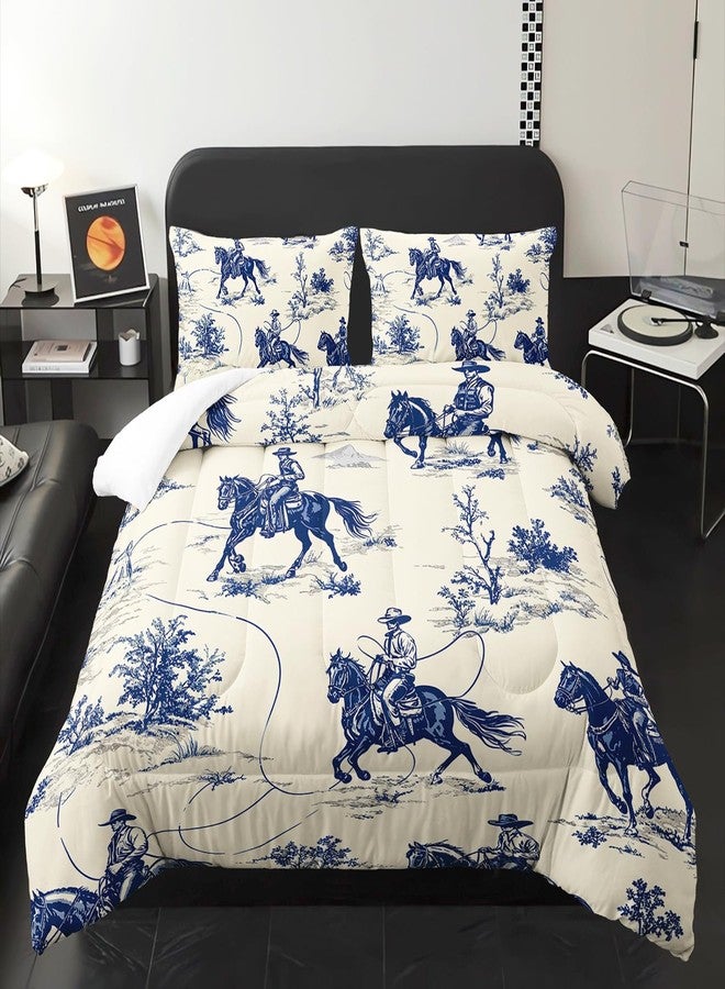 XYNHML Western Cowboy Wrangler Comforter 3Pcs Twin Wild West Desert Hand Drawn Illustration Bedding Set for Kid Teen Girl Boy Adult Country Animal Quilt Bed Decor with 1 Comforter and 2 Pillowcases - Image 1