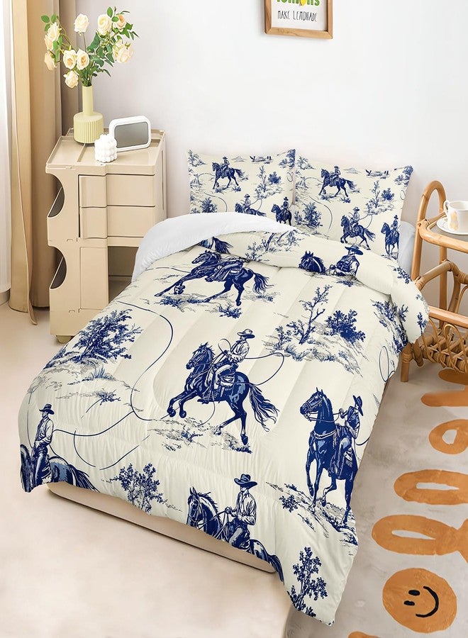 XYNHML Western Cowboy Wrangler Comforter 3Pcs Twin Wild West Desert Hand Drawn Illustration Bedding Set for Kid Teen Girl Boy Adult Country Animal Quilt Bed Decor with 1 Comforter and 2 Pillowcases - Image 4