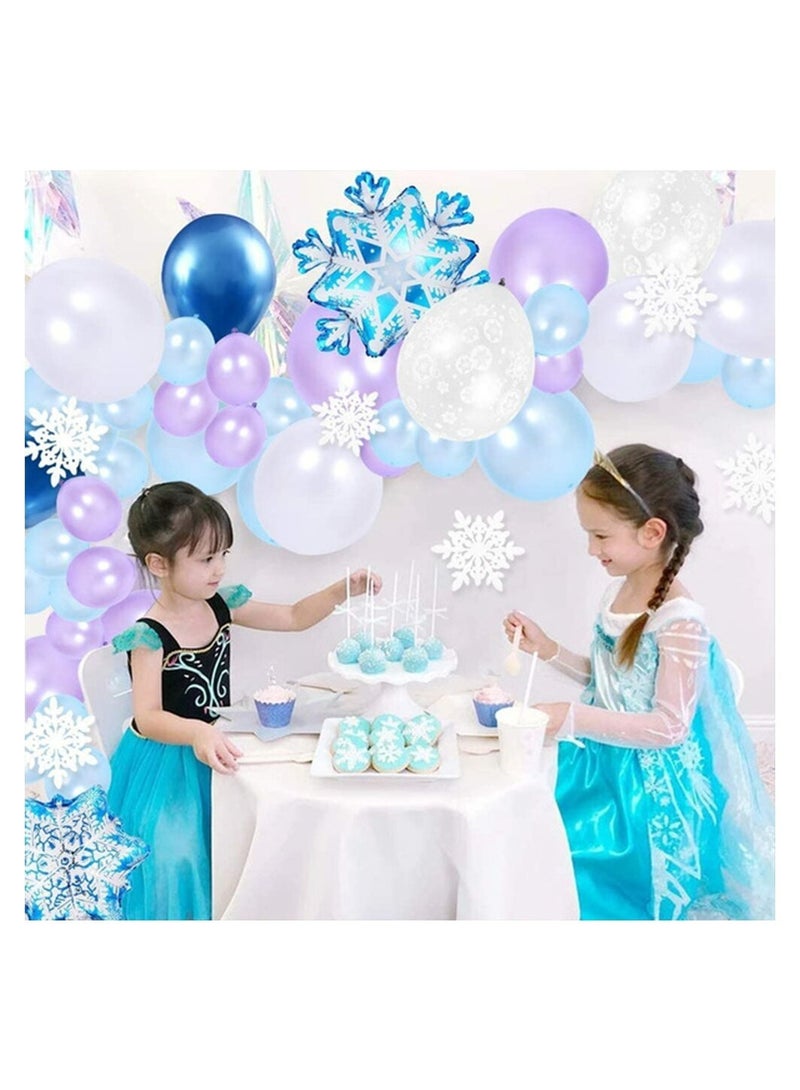 JOLLITY LLC Wonderland Birthday Party Balloon Arch, Winter Frozen Theme Decoration, Blue White Metallic Latex Foil Garland with Snowflake Balloon Strip Tape Ribbon for Girls Baby Shower (78pcs) - Image 5