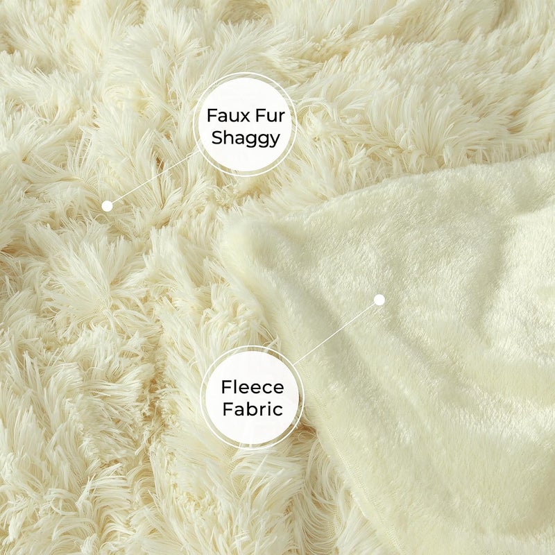Tuddrom Extra Soft Faux Fur Blanket Twin Size 70" x 78", Reversible Fuzzy Long Hair Shaggy, Fluffy Cozy Plush Fleece Comfy Microfiber for Couch Sofa Bed, Light Yellow - Image 5