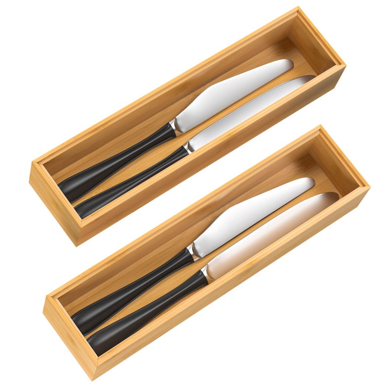 VeyFey Silverware Tray for Drawer Stackable Kitchen Bamboo Drawer Organizer 12 x 3 x 2 Set of 2