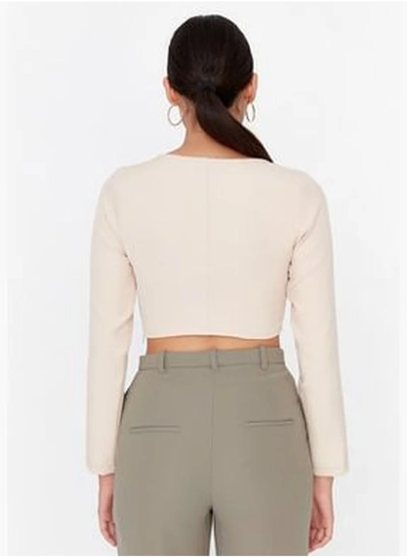 trendyol Stone Woven Square Collar Blouse