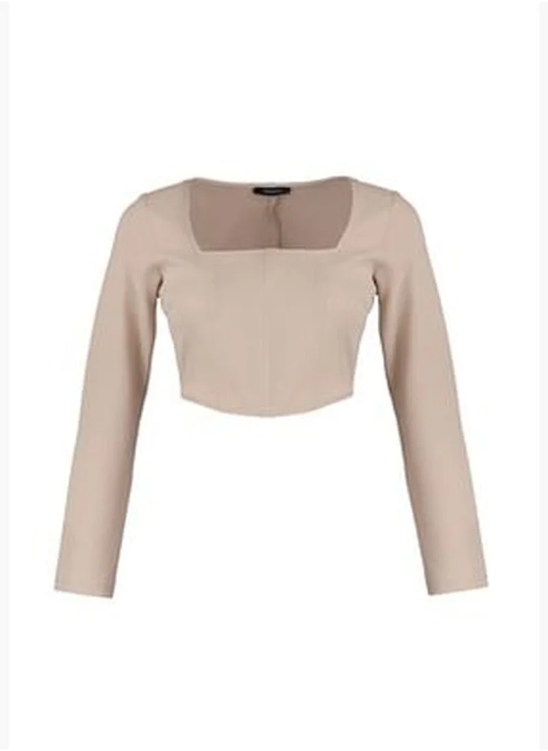trendyol Stone Woven Square Collar Blouse