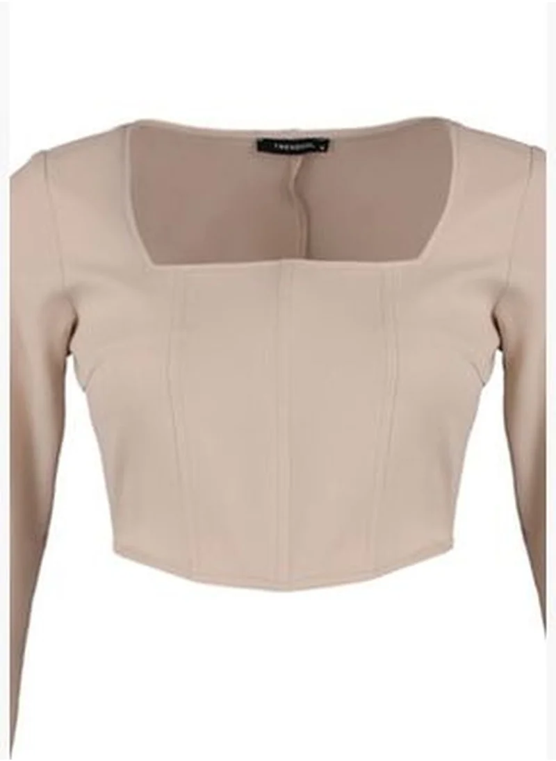 trendyol Stone Woven Square Collar Blouse