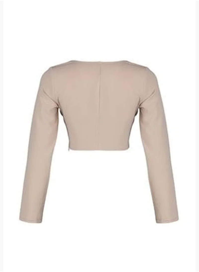 trendyol Stone Woven Square Collar Blouse