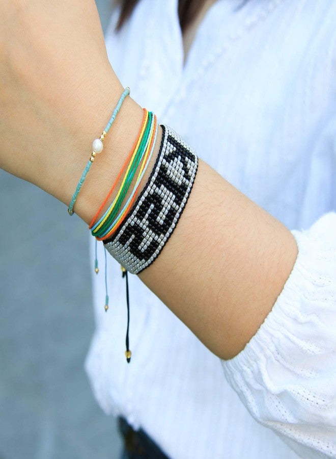 KELITCH 2 PCS Pearls Bracelets Women Friendship Seed Beaded Bracelets Stack Charm Bracelets Sets - Green - Image 4