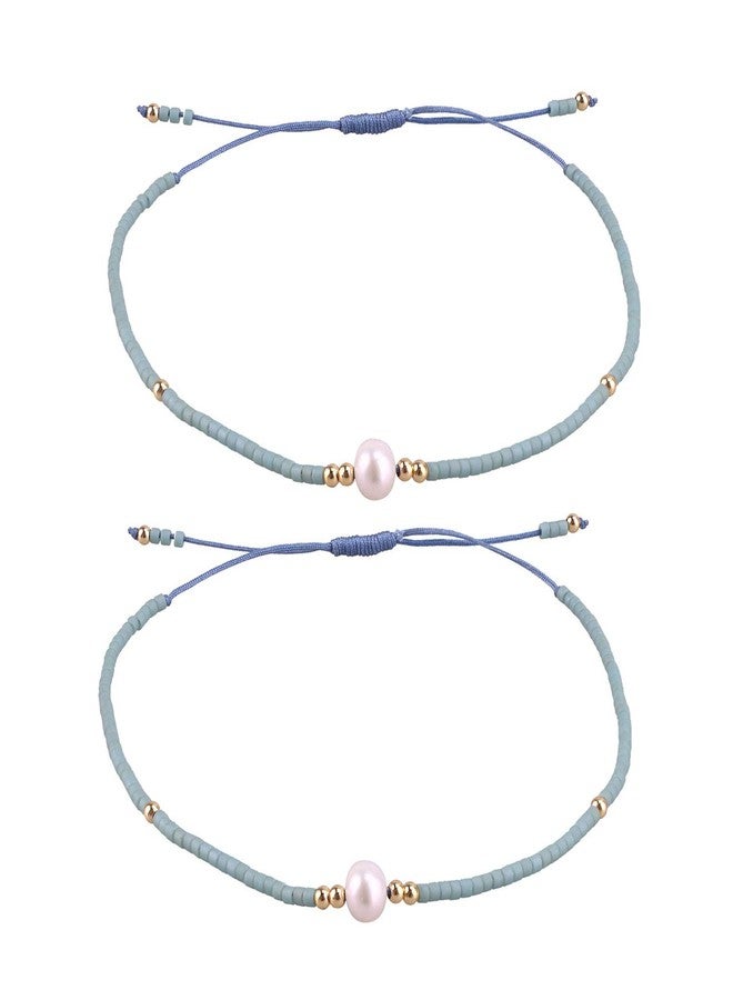 KELITCH 2 PCS Pearls Bracelets Women Friendship Seed Beaded Bracelets Stack Charm Bracelets Sets - Green - Image 2