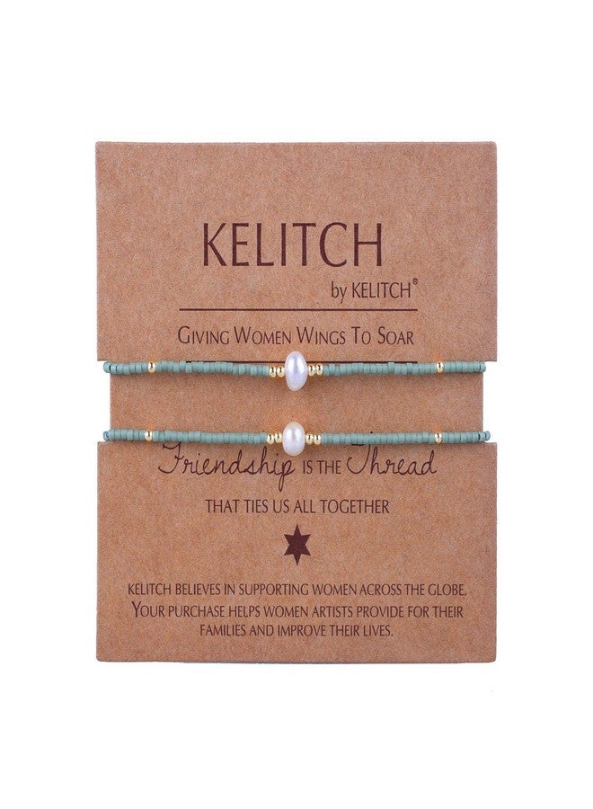 KELITCH 2 PCS Pearls Bracelets Women Friendship Seed Beaded Bracelets Stack Charm Bracelets Sets - Green - Image 1