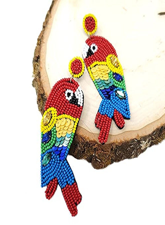 Emulily Beaded Colorful Parrot Post Earrings Handmade Parrot Earrings - Image 3