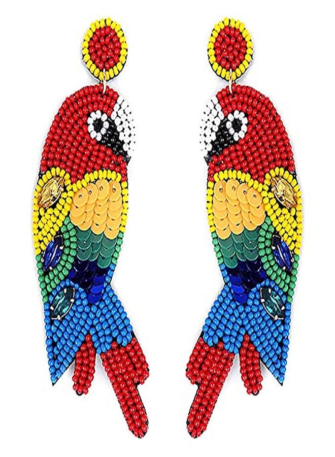 Emulily Beaded Colorful Parrot Post Earrings Handmade Parrot Earrings - Image 4