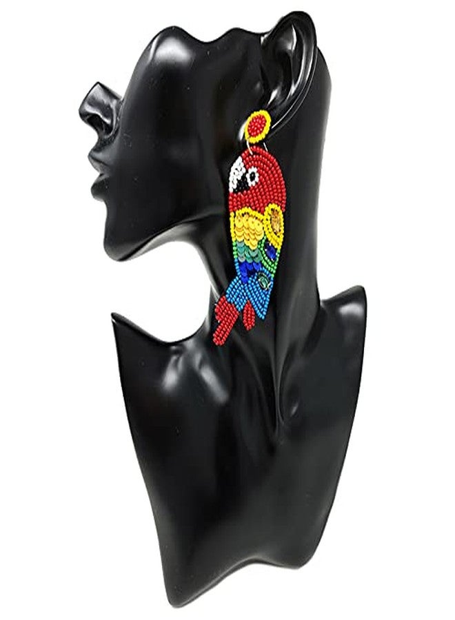 Emulily Beaded Colorful Parrot Post Earrings Handmade Parrot Earrings - Image 2