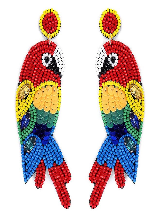 Emulily Beaded Colorful Parrot Post Earrings Handmade Parrot Earrings - Image 1