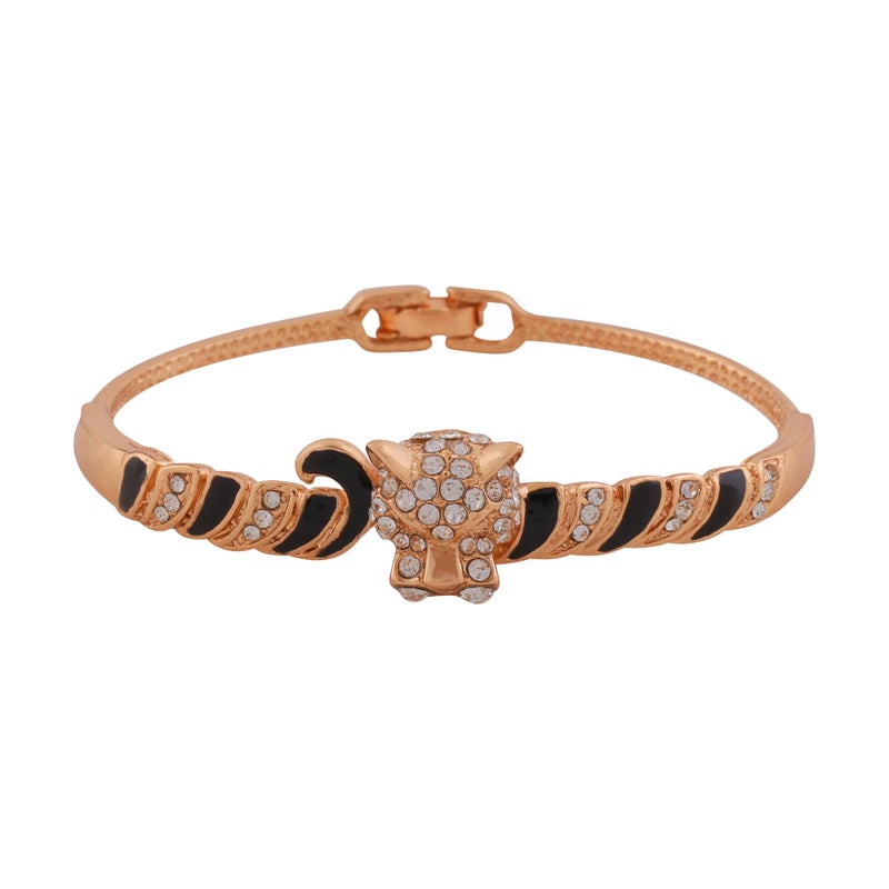 Estele 24 Kt Rose Gold Plated Jaguar White And Black Enamel Cuff Bracelet - Image 2